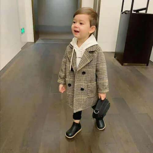 High Quality Lattice Children Coat Wool Coat For Boys Fashion