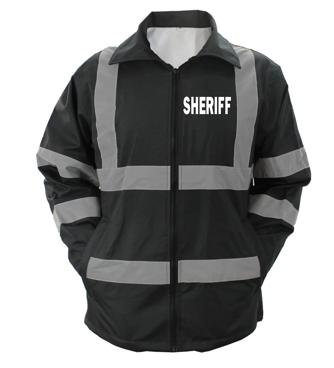 High Visibility Black Raincoat With Reflective Stripes