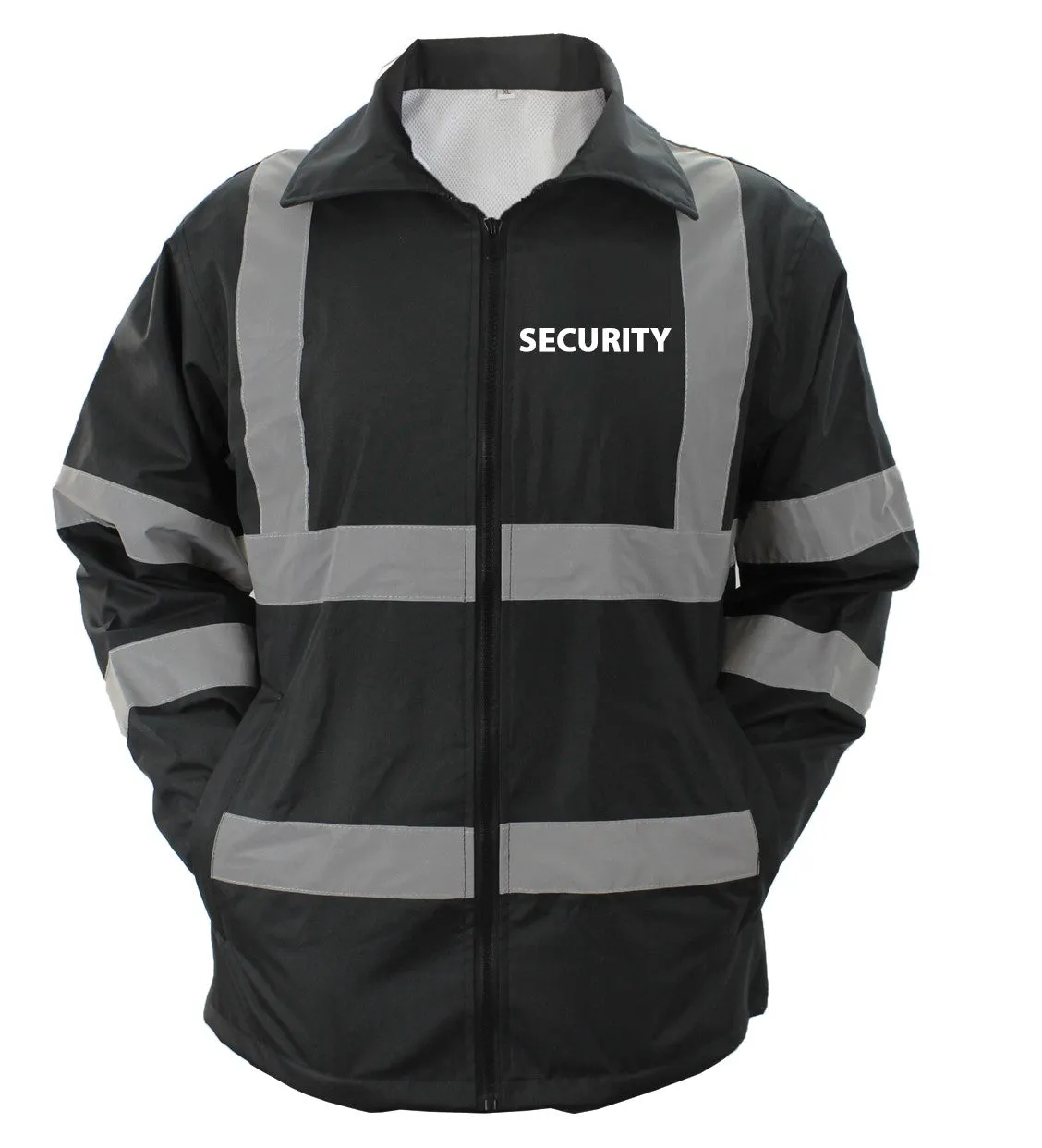 High Visibility Black Raincoat With Reflective Stripes