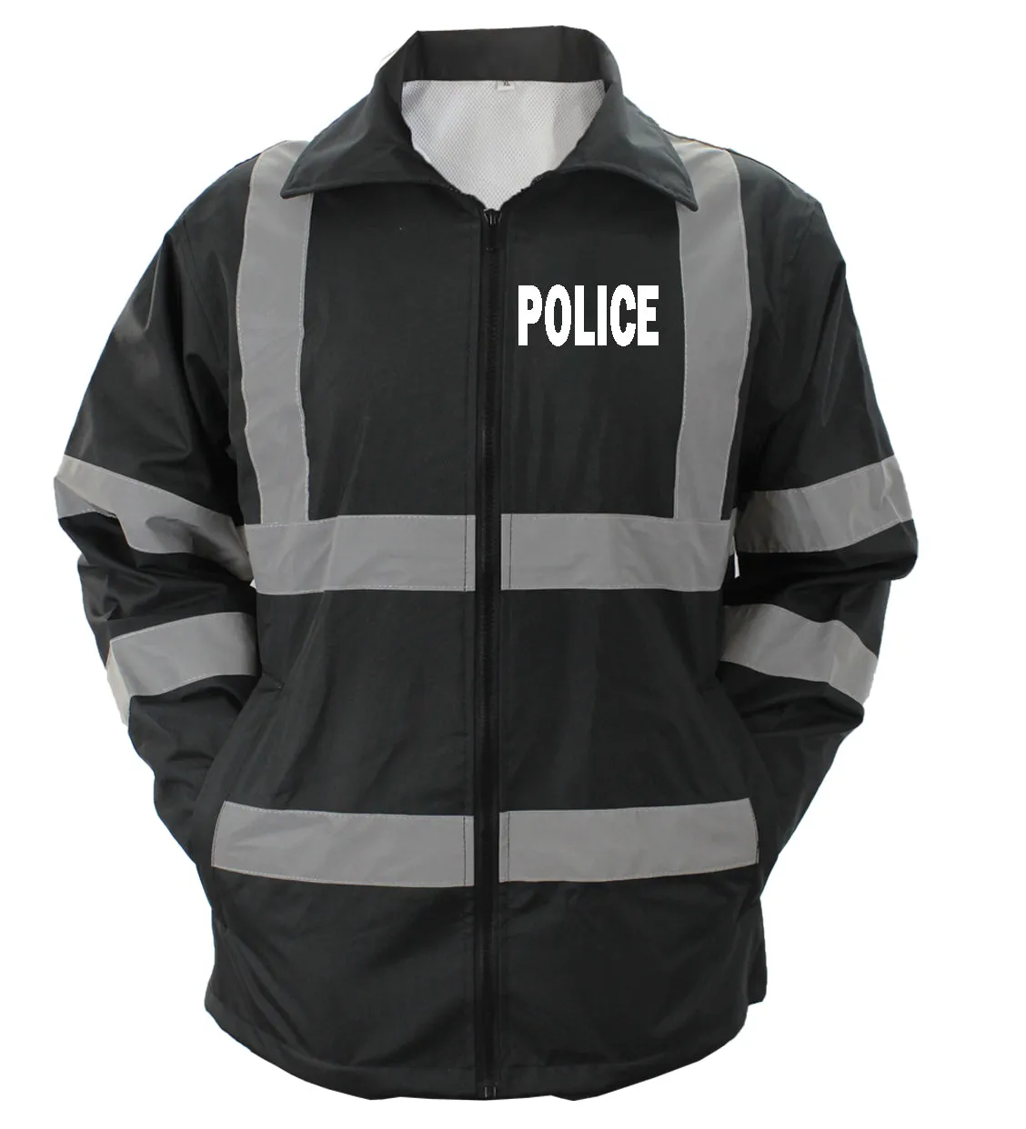 High Visibility Black Raincoat With Reflective Stripes