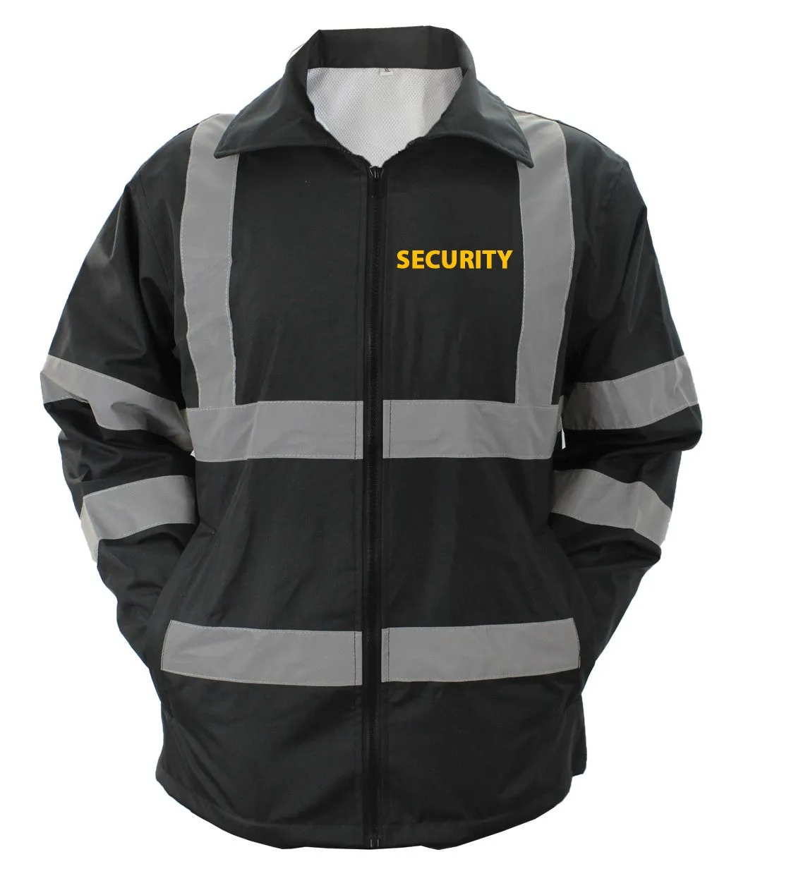 High Visibility Black Raincoat With Reflective Stripes