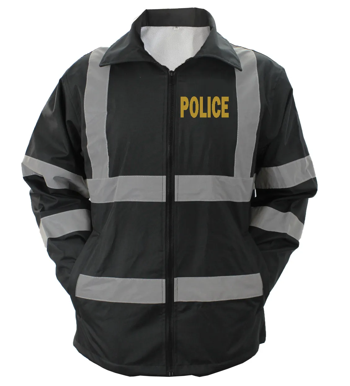 High Visibility Black Raincoat With Reflective Stripes