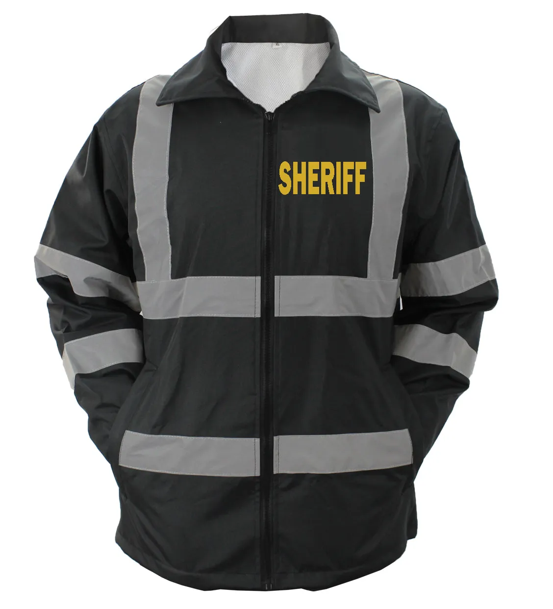 High Visibility Black Raincoat With Reflective Stripes