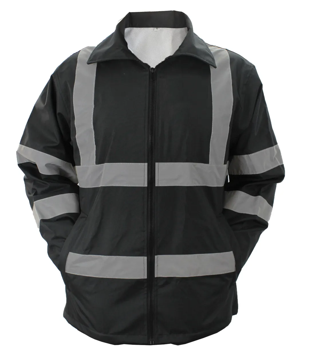 High Visibility Raincoat With Reflective Stripes (Black)