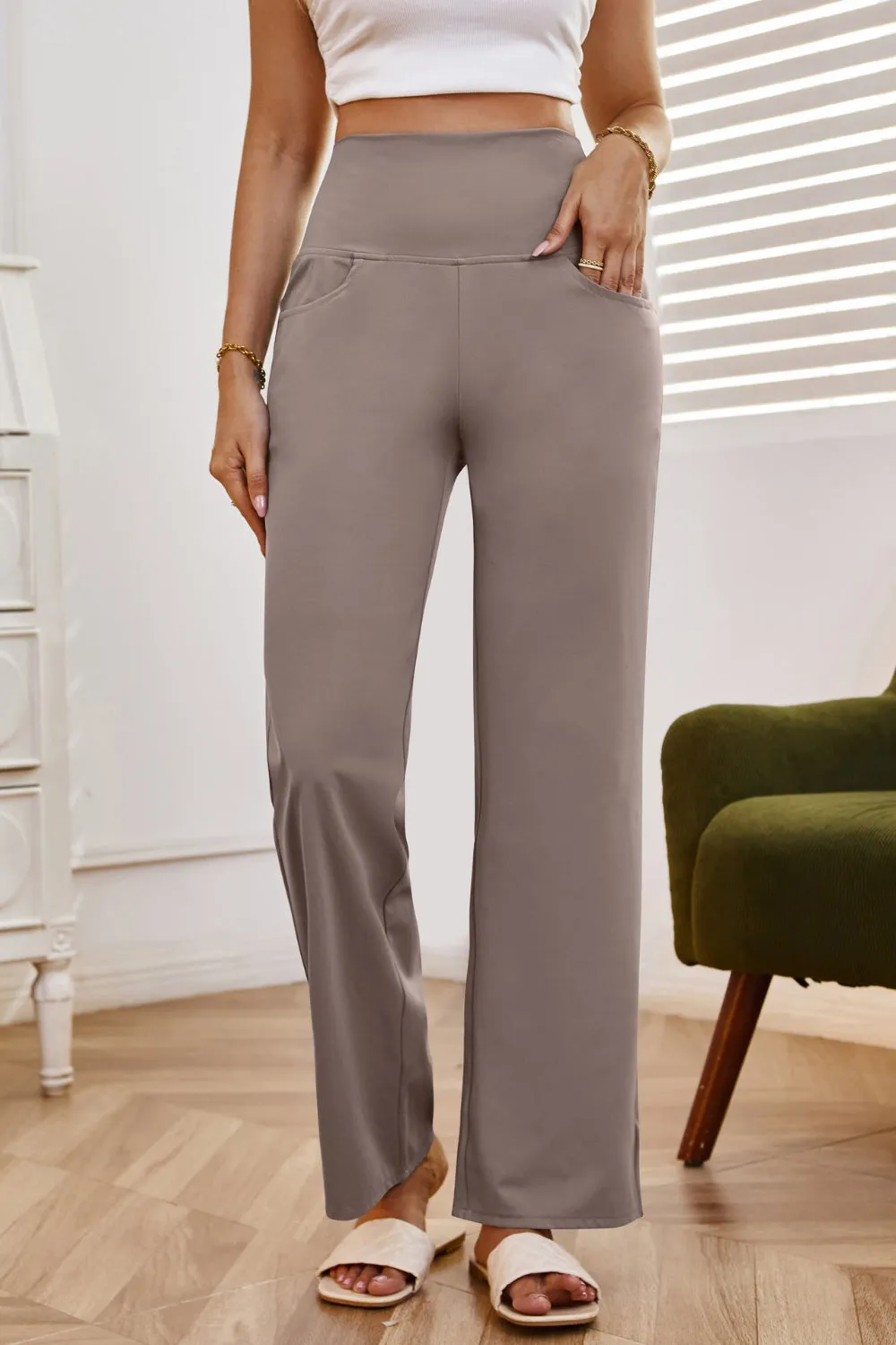 High Waist Wide Leg Pants with Pockets