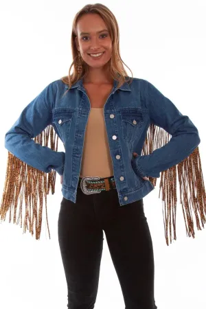 Honey Creek Denim with Leopard Fringe - Womens Jacket