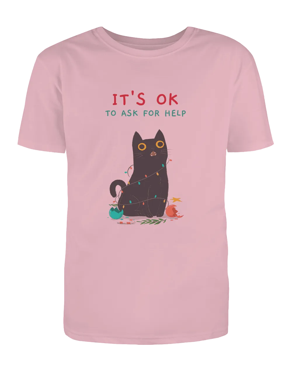 It's OK To Ask For Help (Black Cat) - T-Shirt