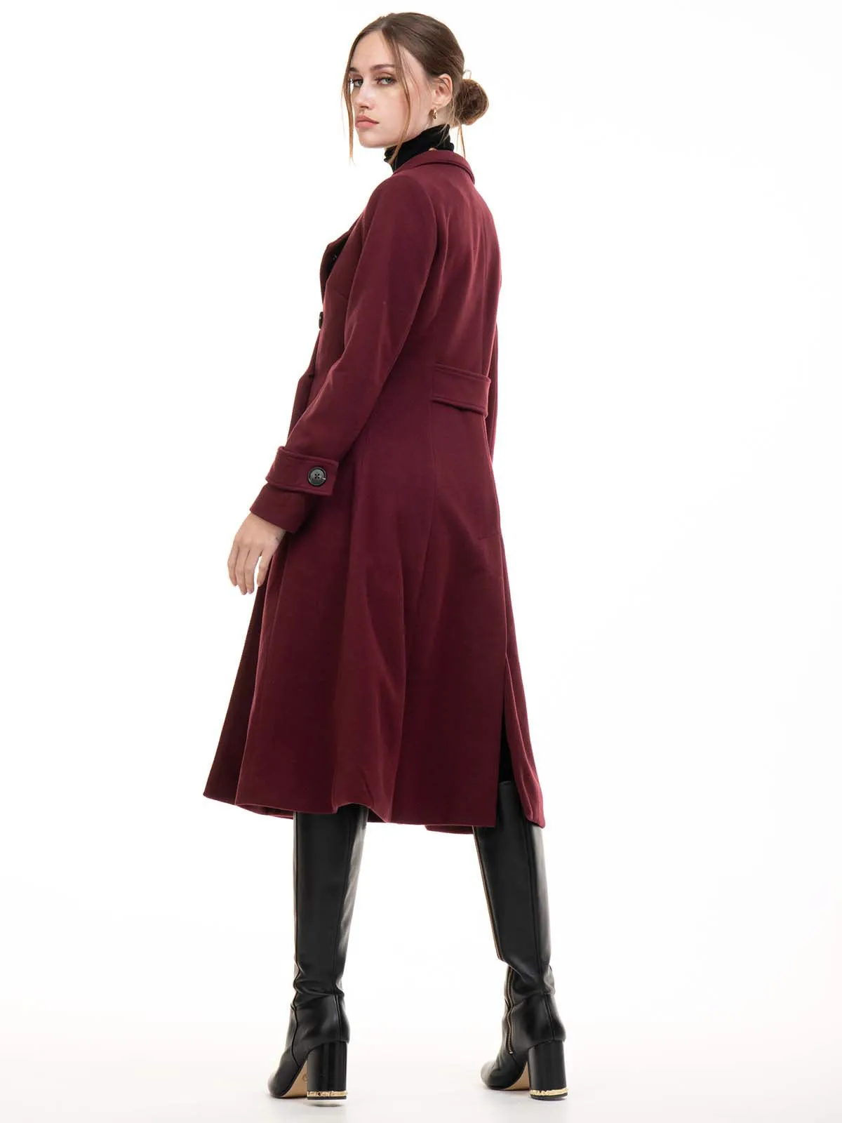 Jolie Moi Kate Fit & Flare Midi Coat, Burgundy