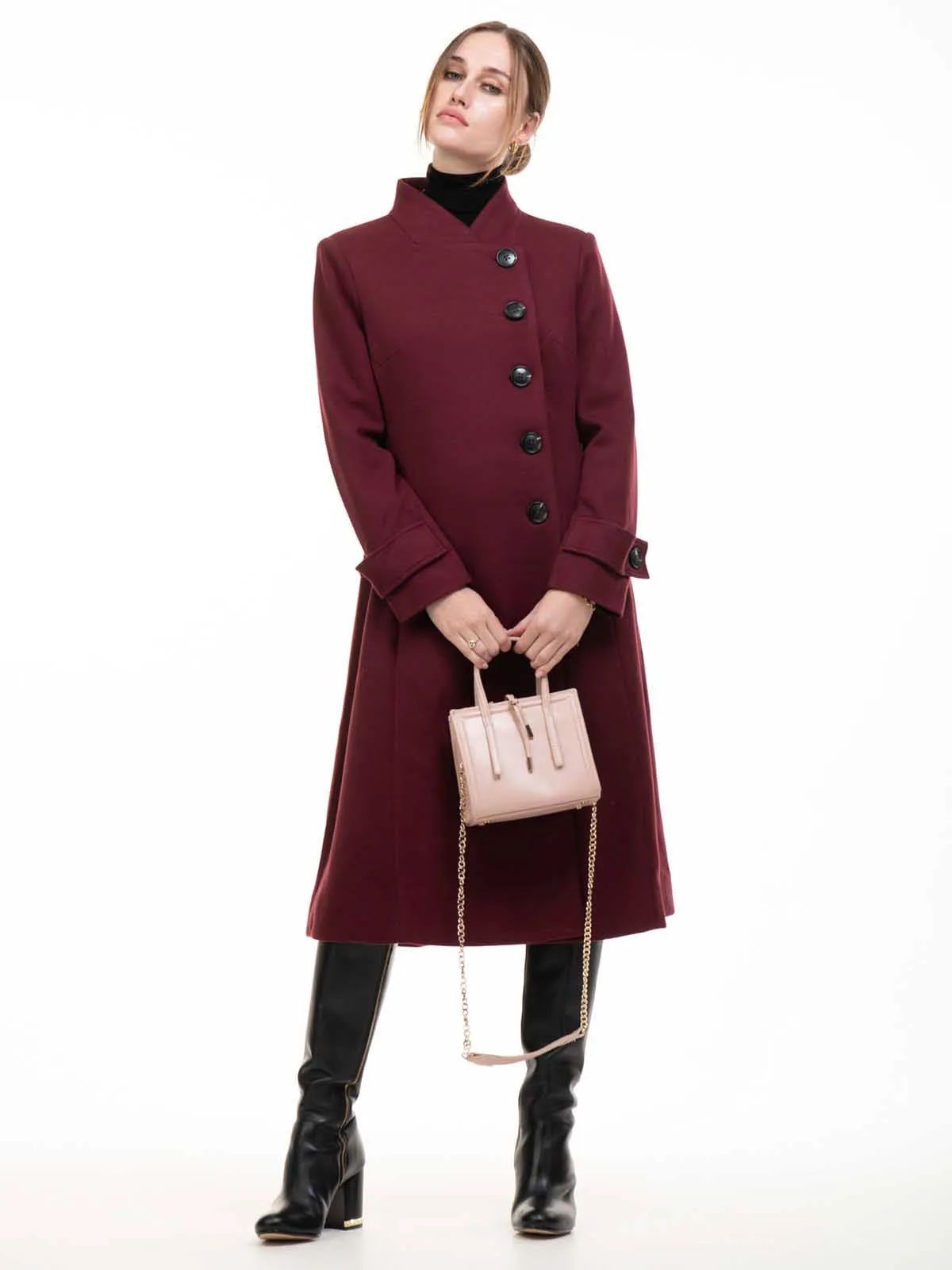 Jolie Moi Kate Fit & Flare Midi Coat, Burgundy