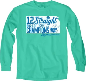 Kansas Jayhawks Women Big 12 Conference Champs 12 Straight Green LS T-Shirt