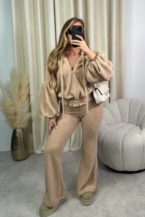 Kat beige teddy blouse and pants co-ord