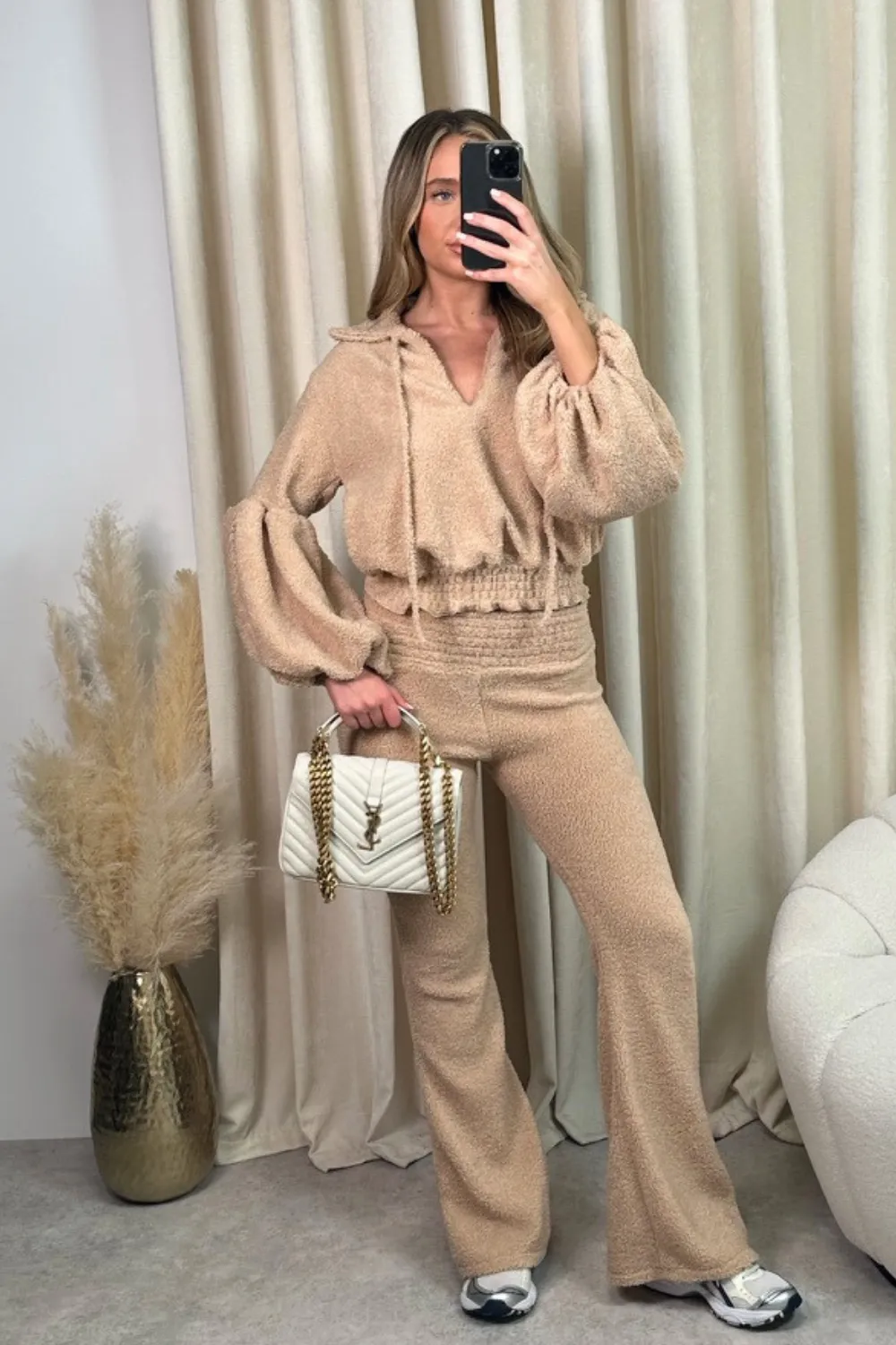 Kat beige teddy blouse and pants co-ord