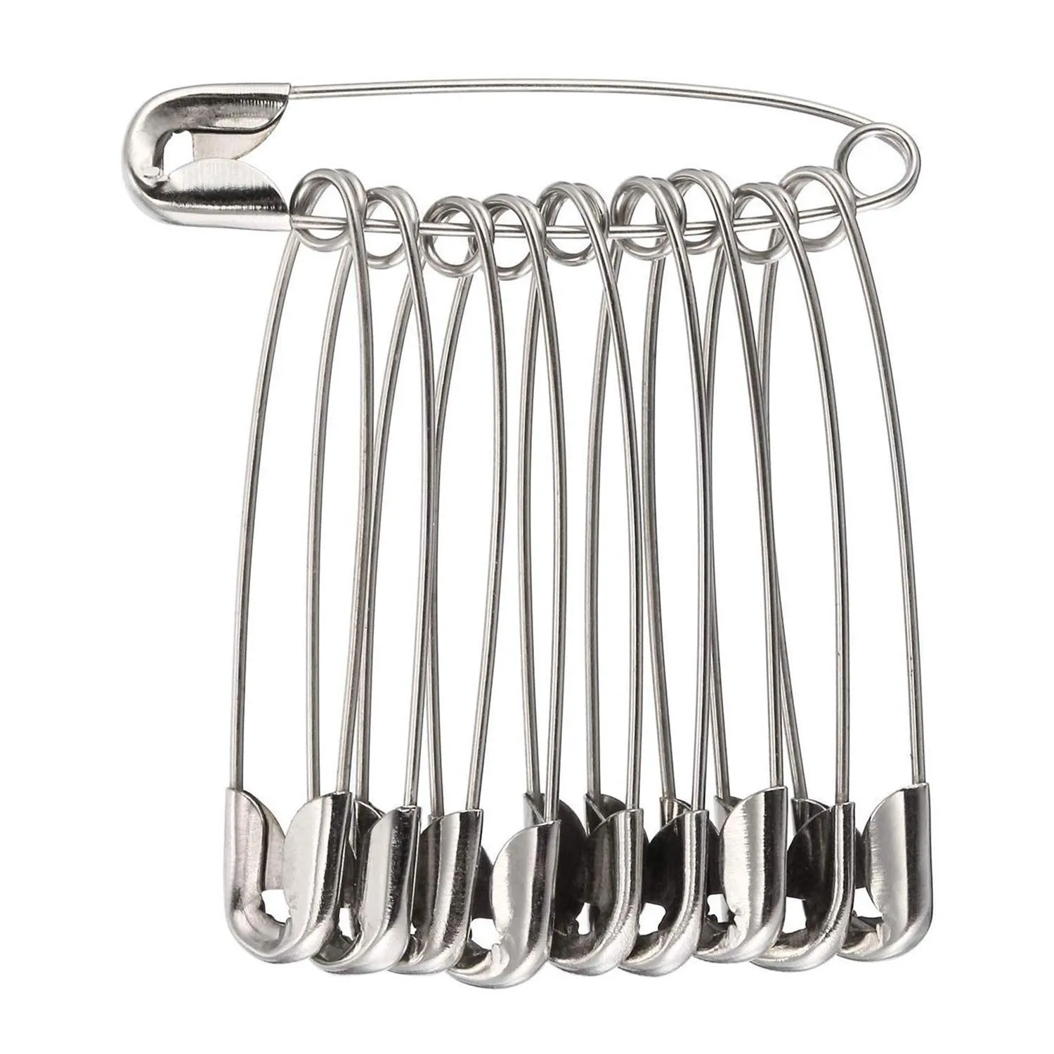 Katzco 300 Piece Safety Pins Set - Coiled Design with Nickel Plated Steel 1-3/4 Inches