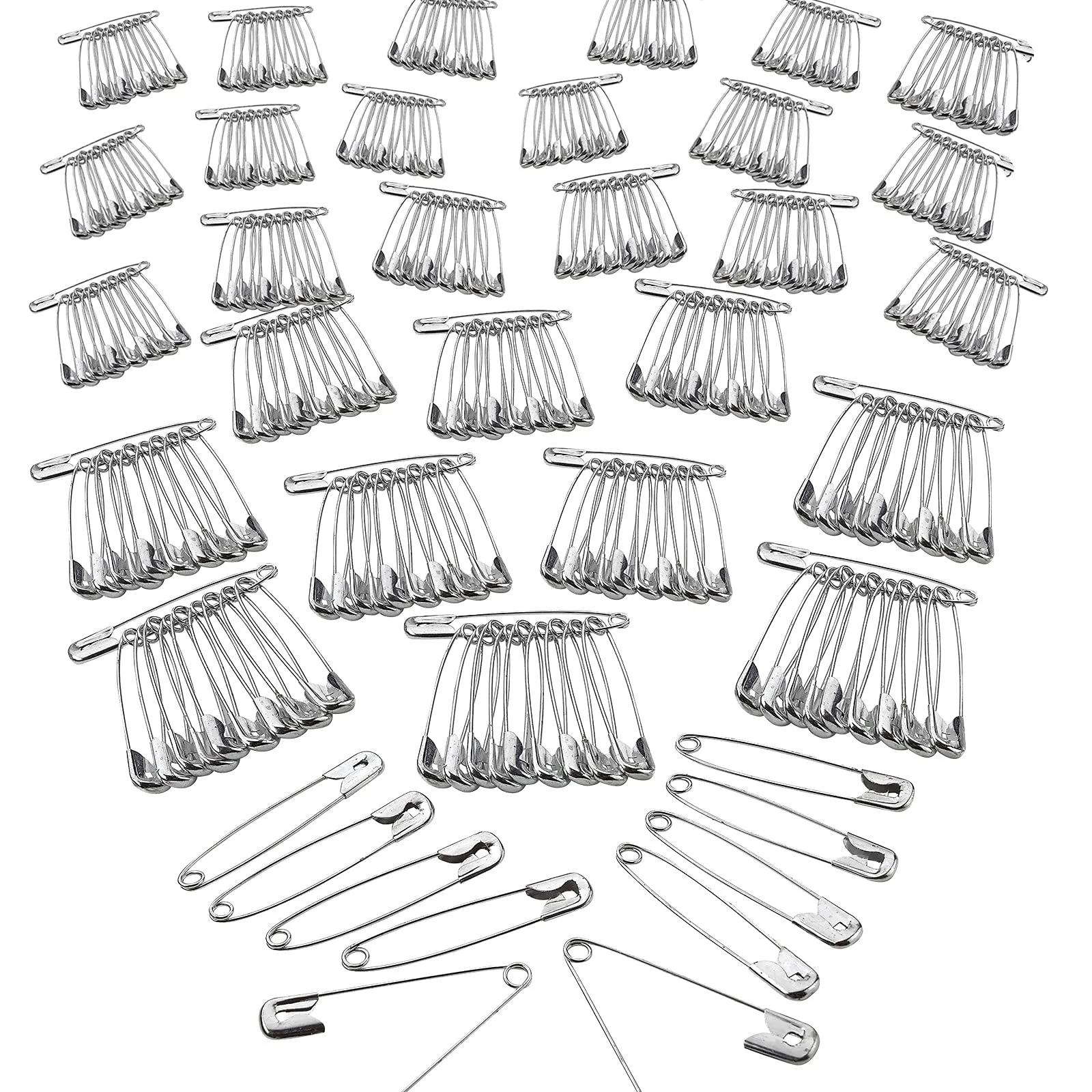 Katzco 300 Piece Safety Pins Set - Coiled Design with Nickel Plated Steel 1-3/4 Inches