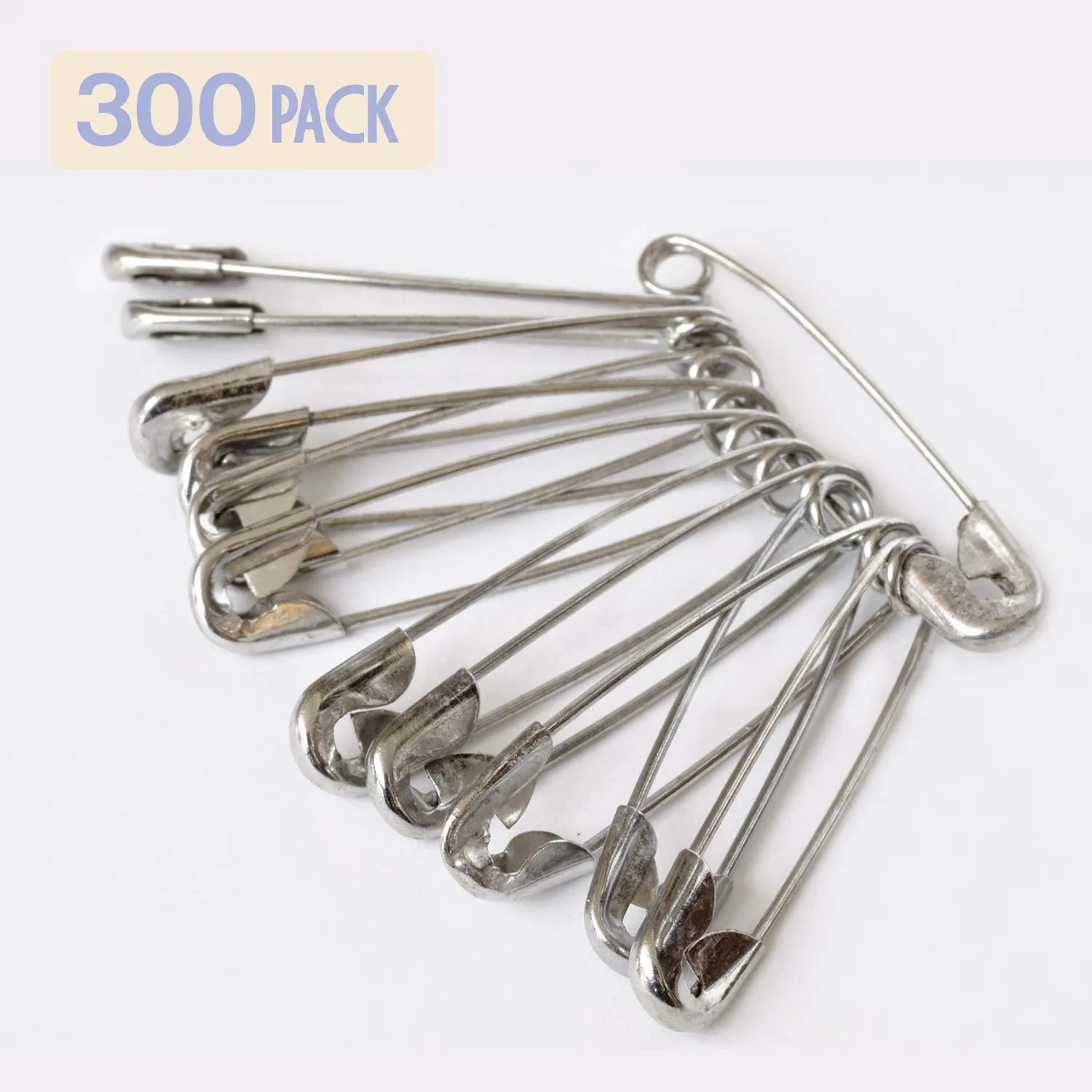 Katzco 300 Piece Safety Pins Set - Coiled Design with Nickel Plated Steel 1-3/4 Inches