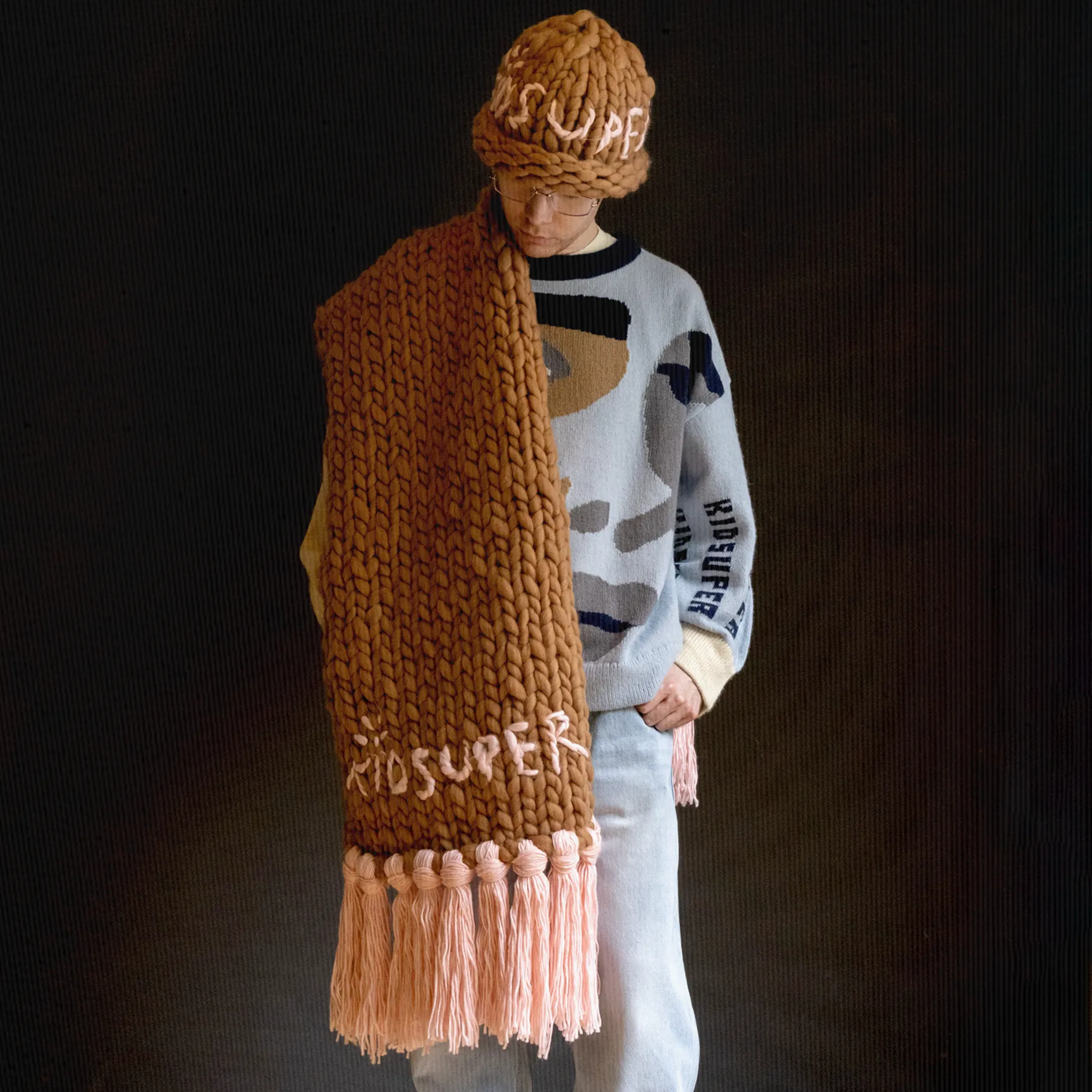 Kidsuper Hand Knit Chunky Scarf Light Brown