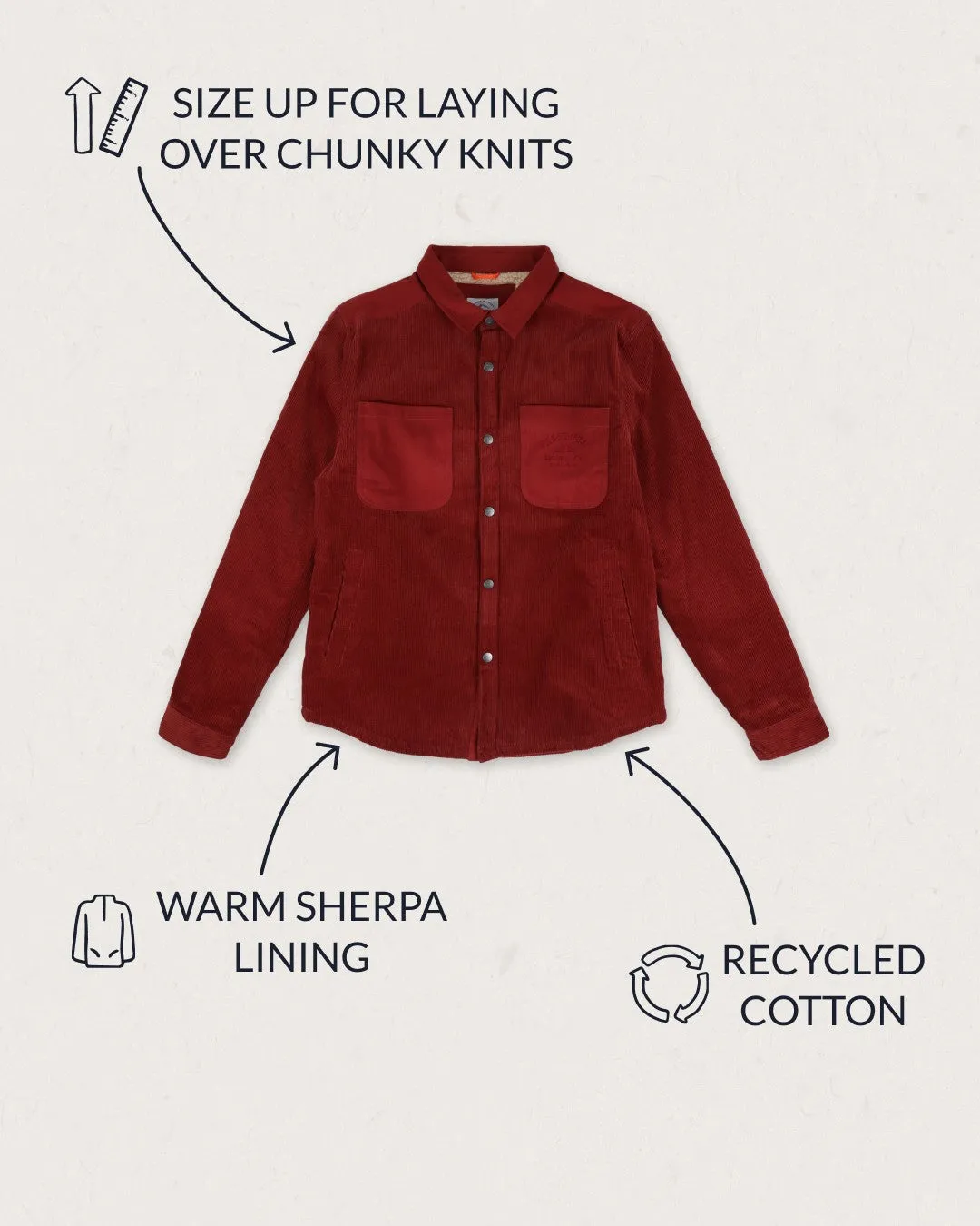 Kodiak Sherpa Lined Cord Overshirt - Russet Brown