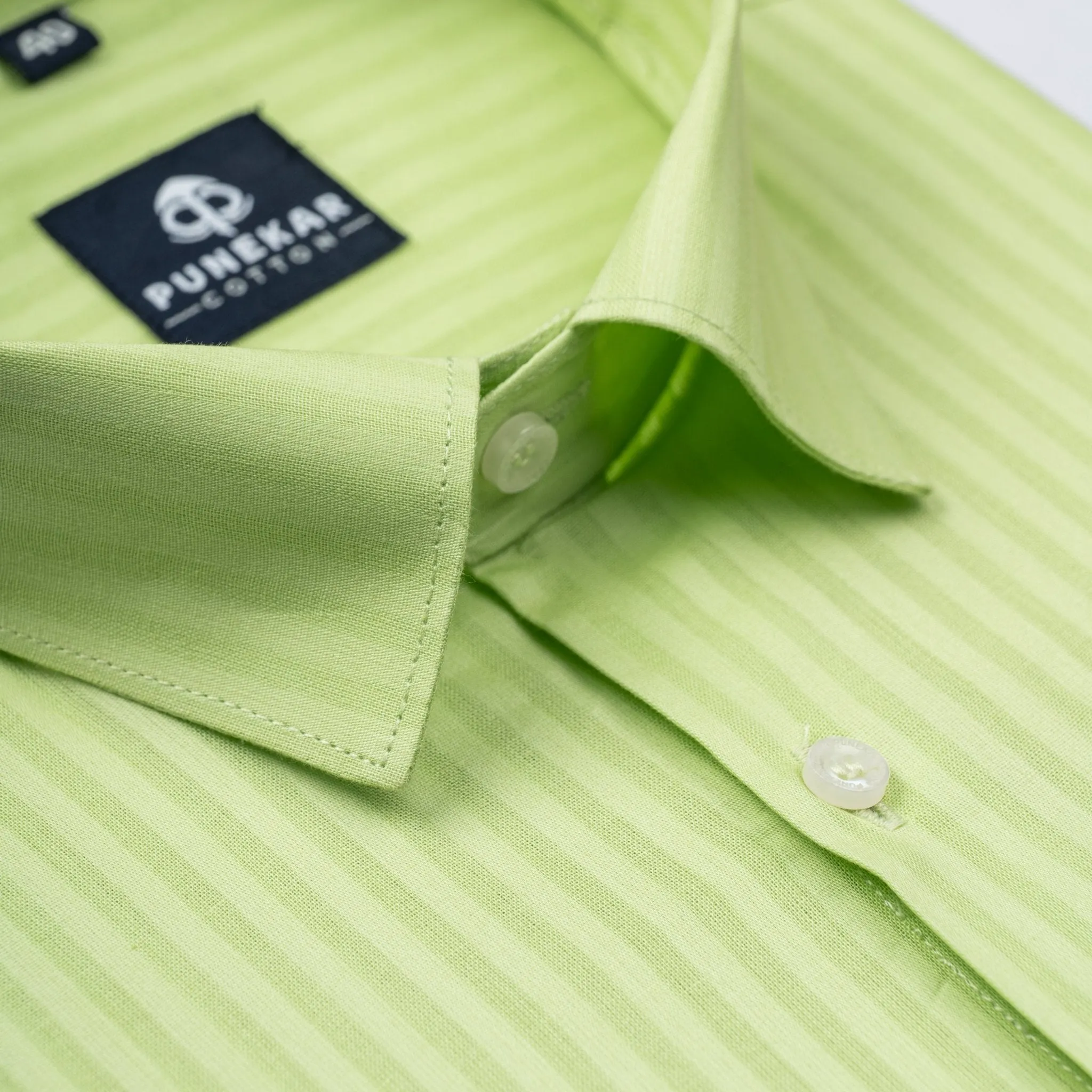 Light Green Color vertical Cotton stripe Shirt For Men