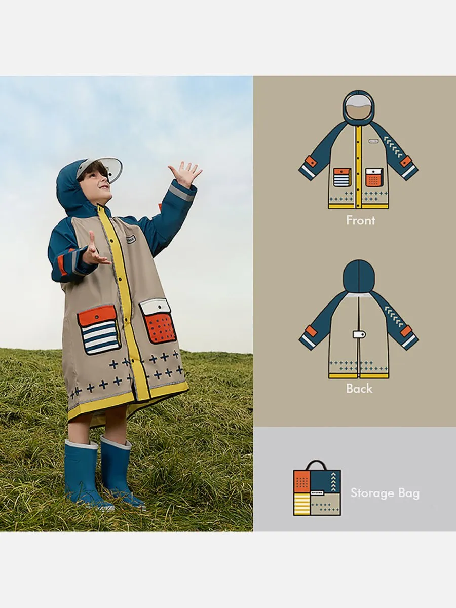 Little Surprise Box Bold Geometric print Beige & Blue Raincoat for Kids