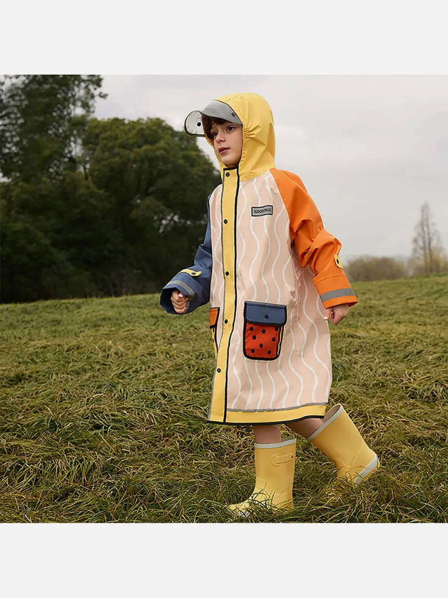 Little Surprise Box Bold Geometric Print Cream & Orange Raincoat for Kids