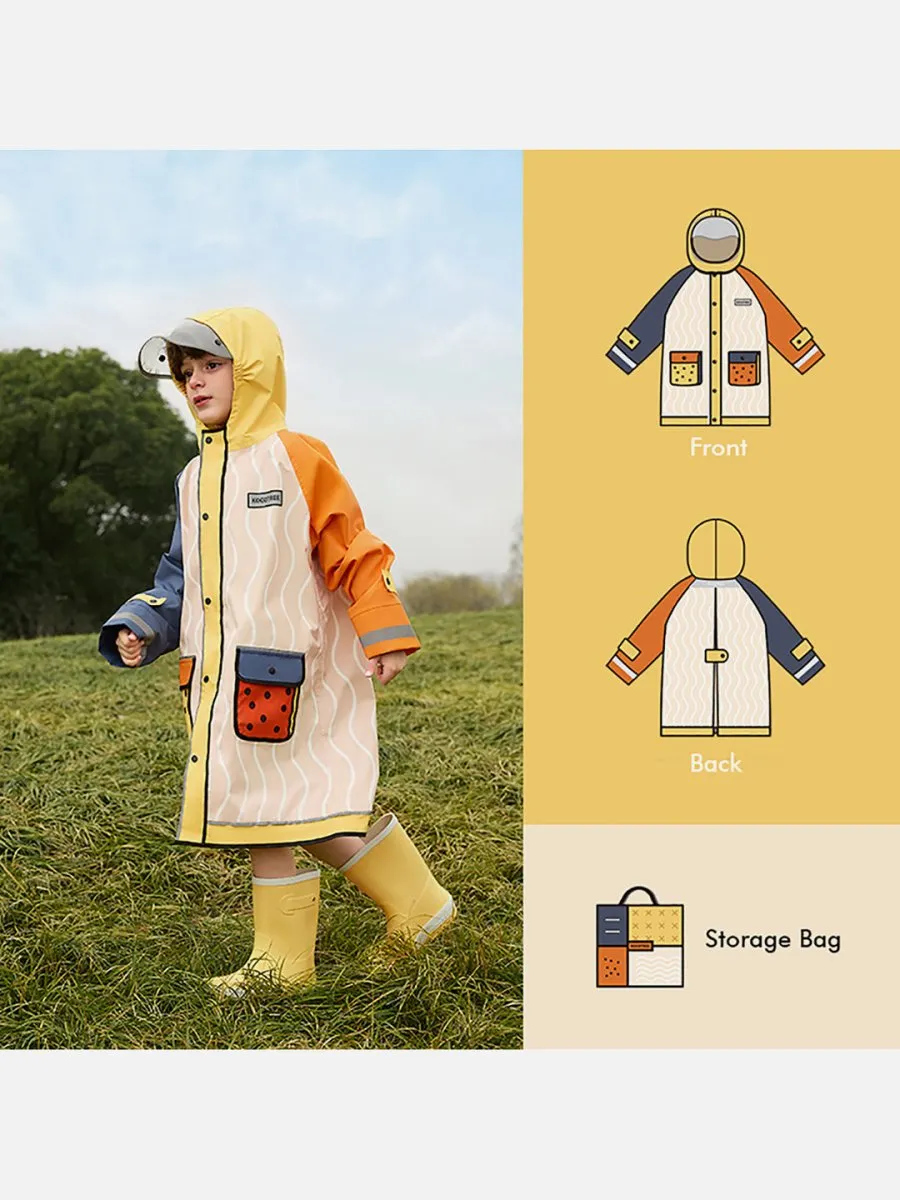 Little Surprise Box Bold Geometric Print Cream & Orange Raincoat for Kids