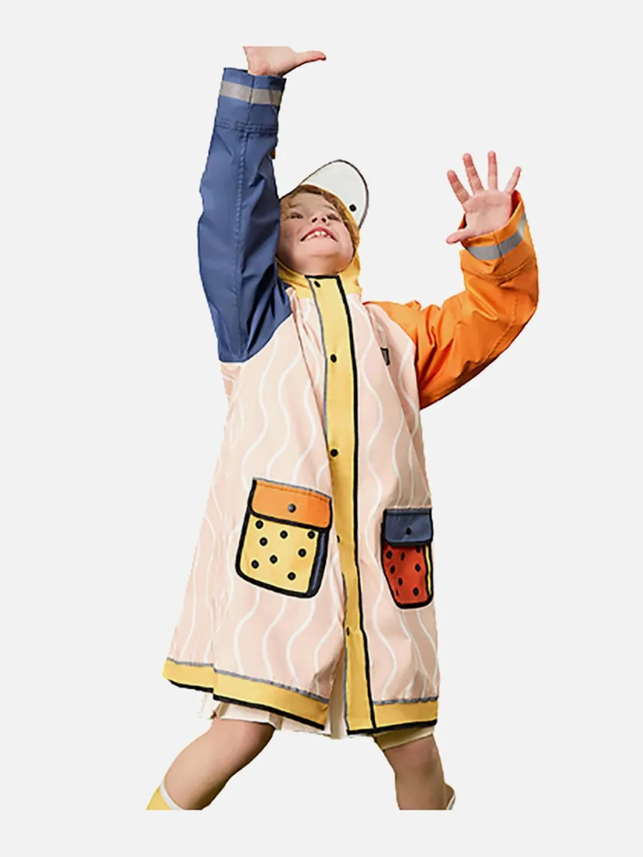 Little Surprise Box Bold Geometric Print Cream & Orange Raincoat for Kids