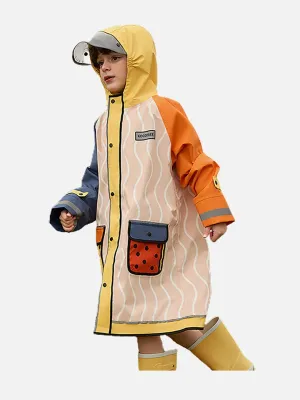 Little Surprise Box Bold Geometric Print Cream & Orange Raincoat for Kids