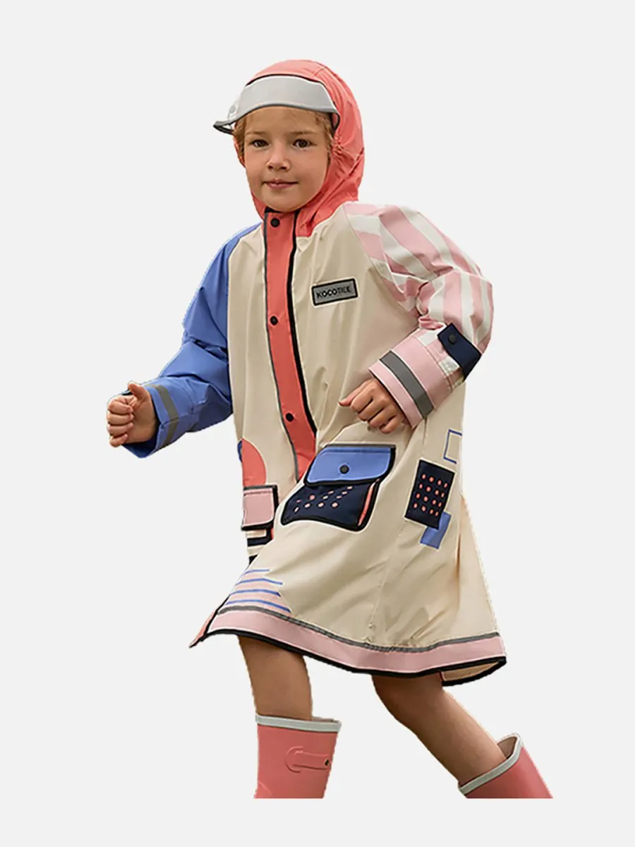 Little Surprise Box Bold Geometric Print Cream & Pink Raincoat for Kids