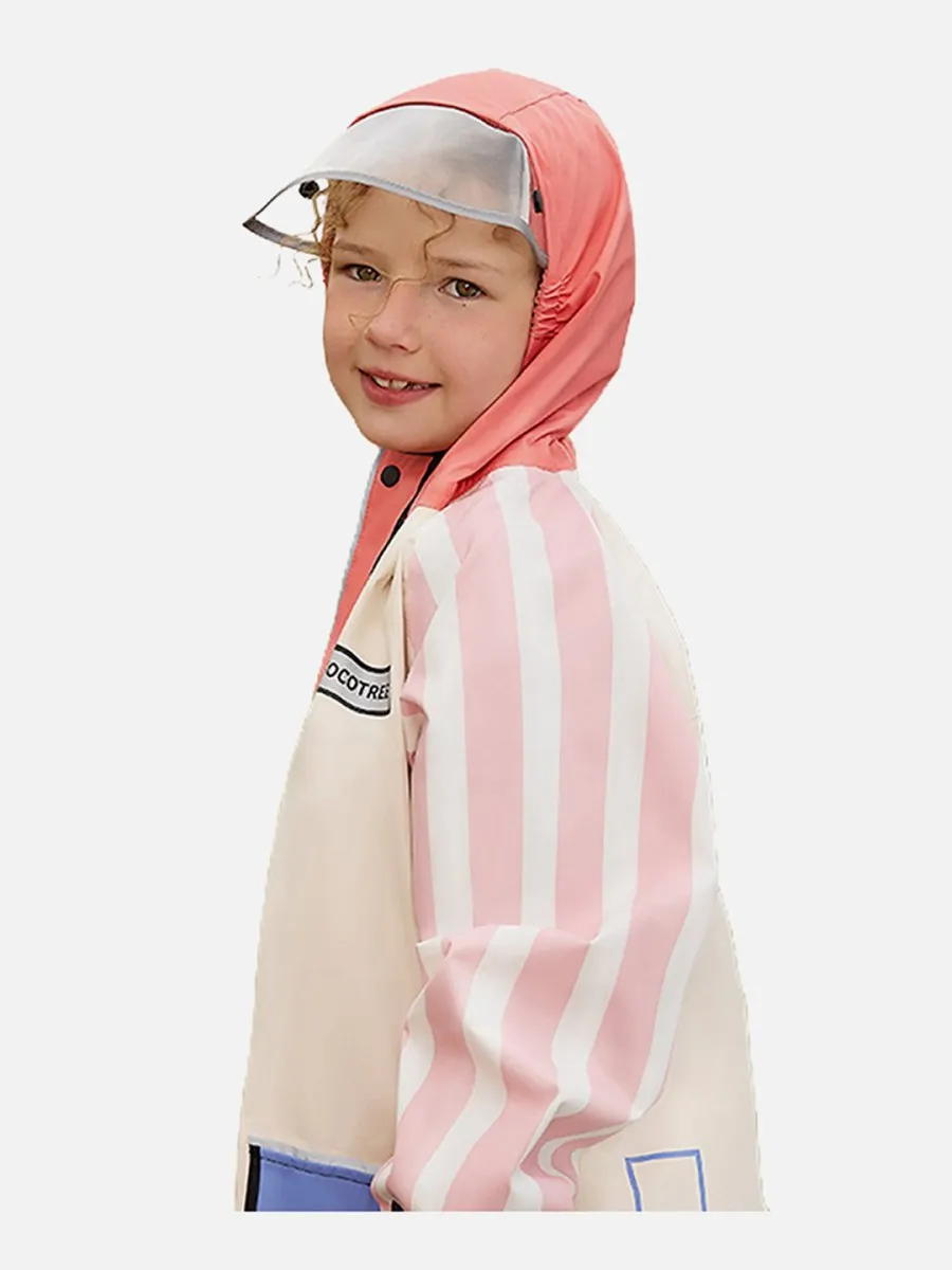 Little Surprise Box Bold Geometric Print Cream & Pink Raincoat for Kids