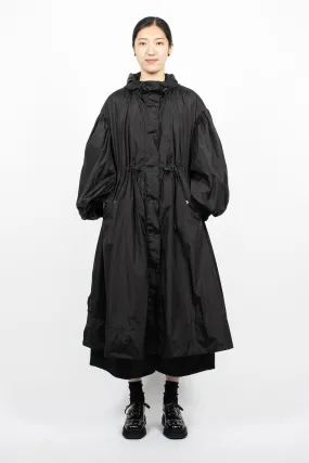 Long Button Placket Trapeze Parka Black