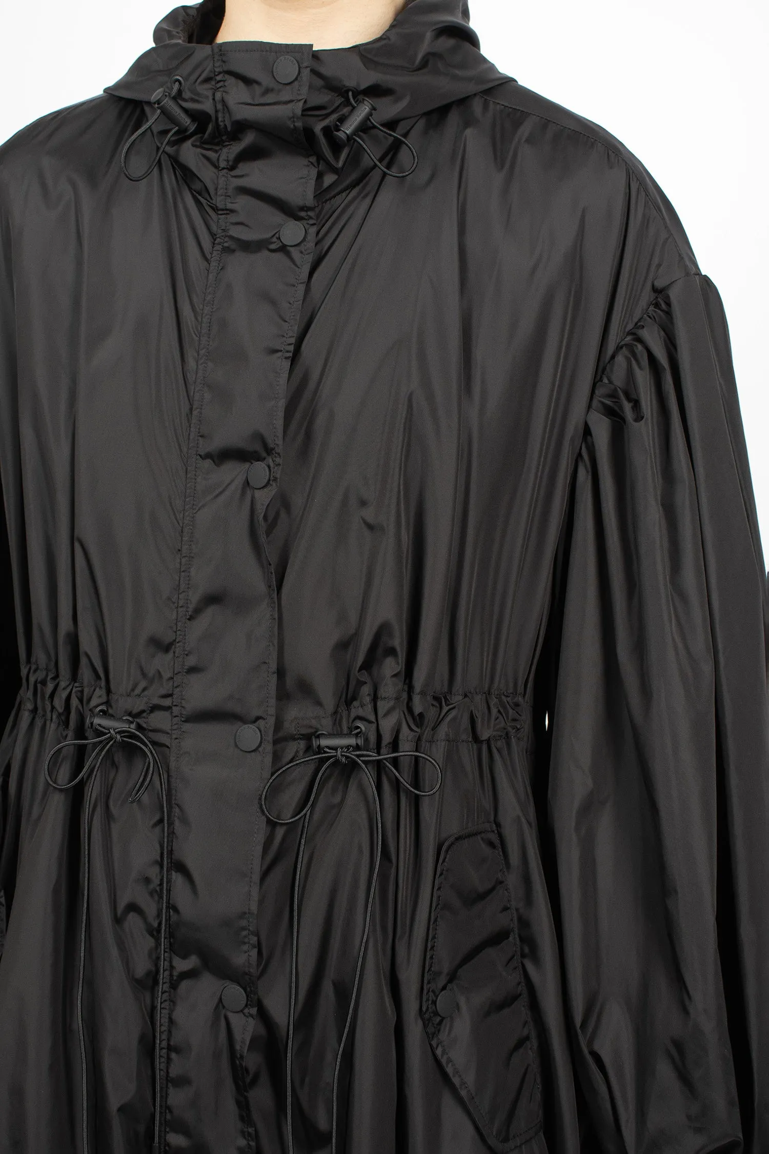 Long Button Placket Trapeze Parka Black