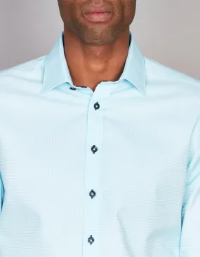 Long Sleeve Business Shirt - Super Fine Micro Check - Azure