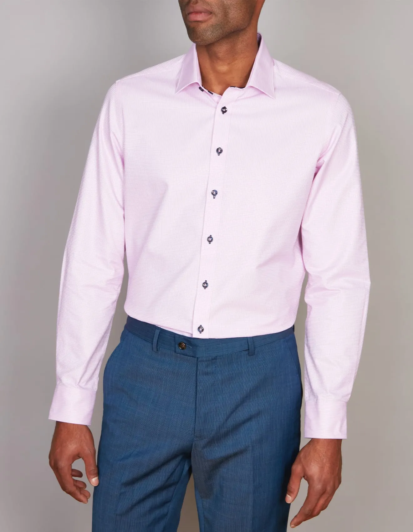 Long Sleeve Business Shirt - Super Fine Micro Check - Pink