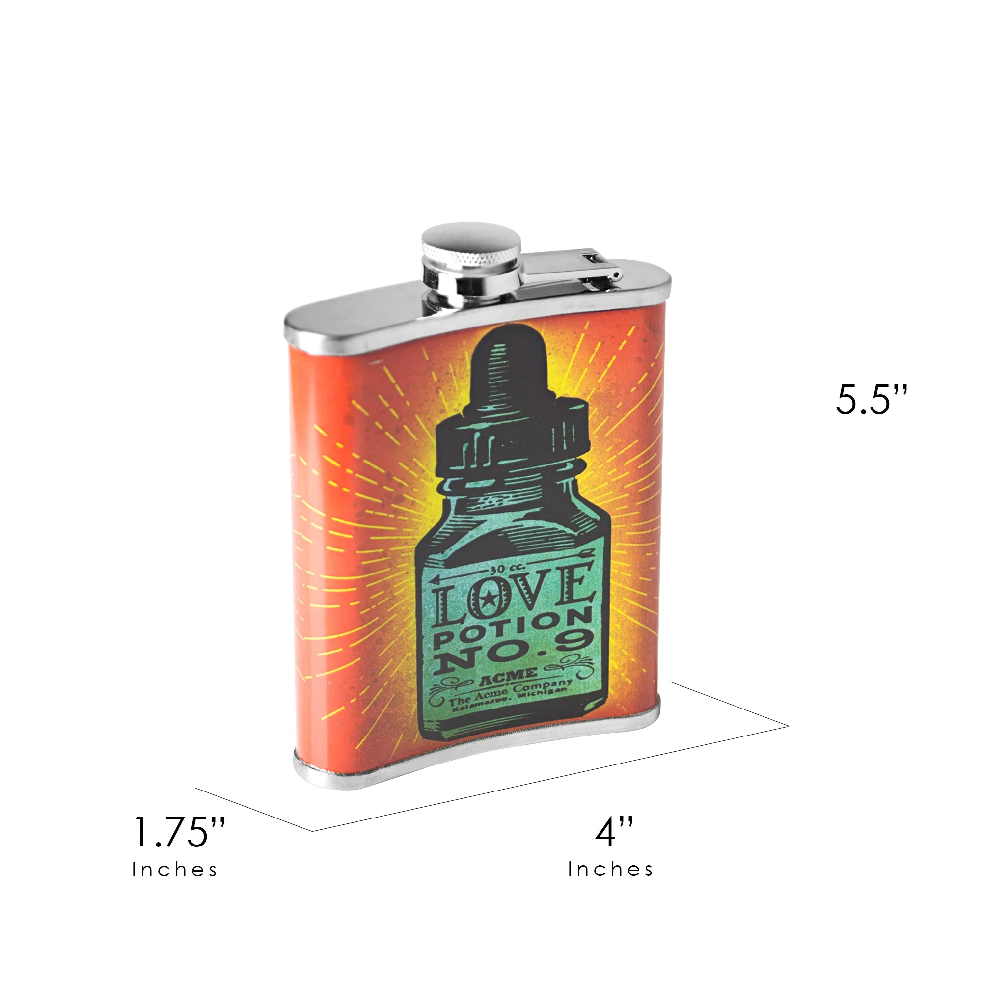 Love Potion No. 9 Stainless Steel 8 oz Liquor Flask