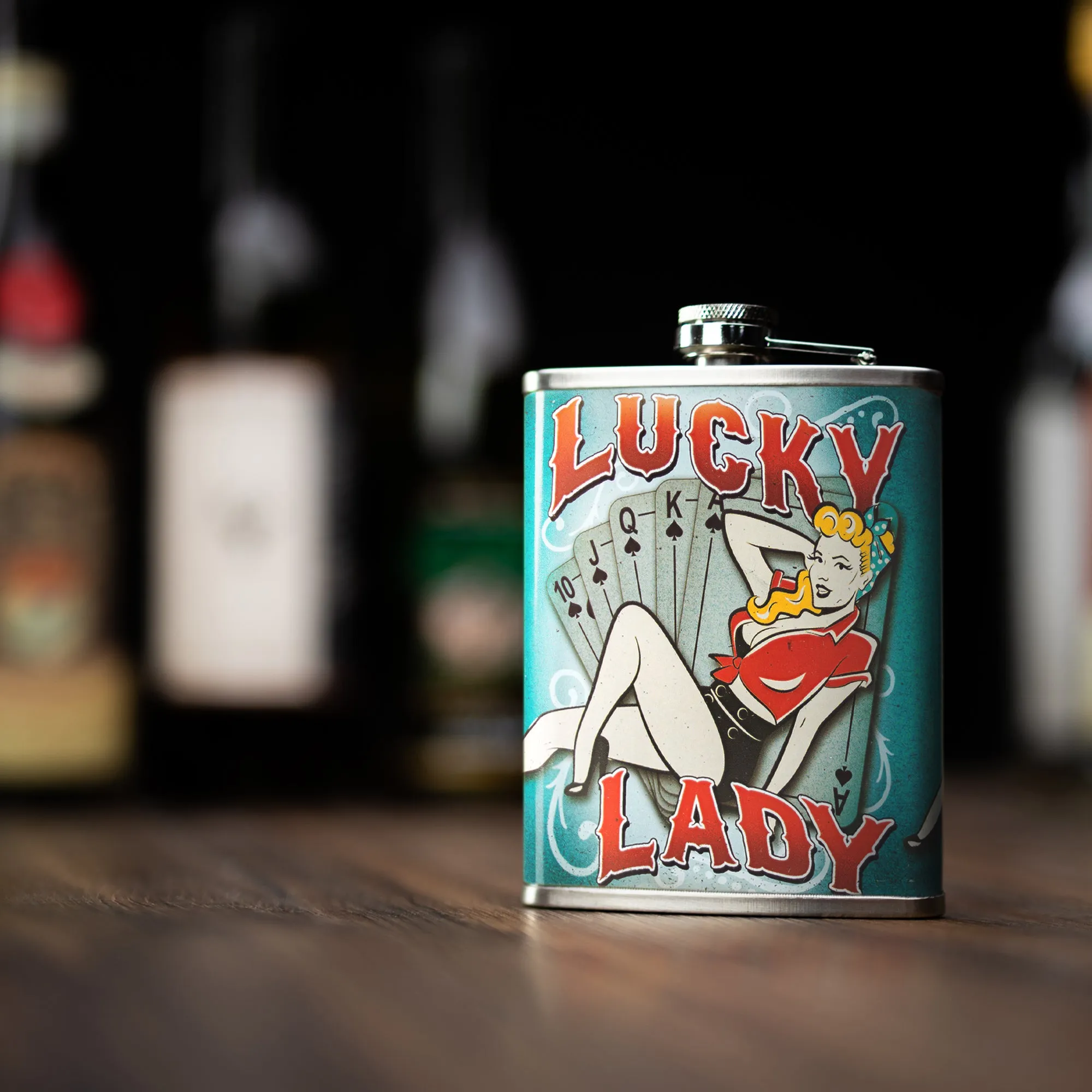 Lucky Lady Stainless Steel 8 oz Liquor Flask