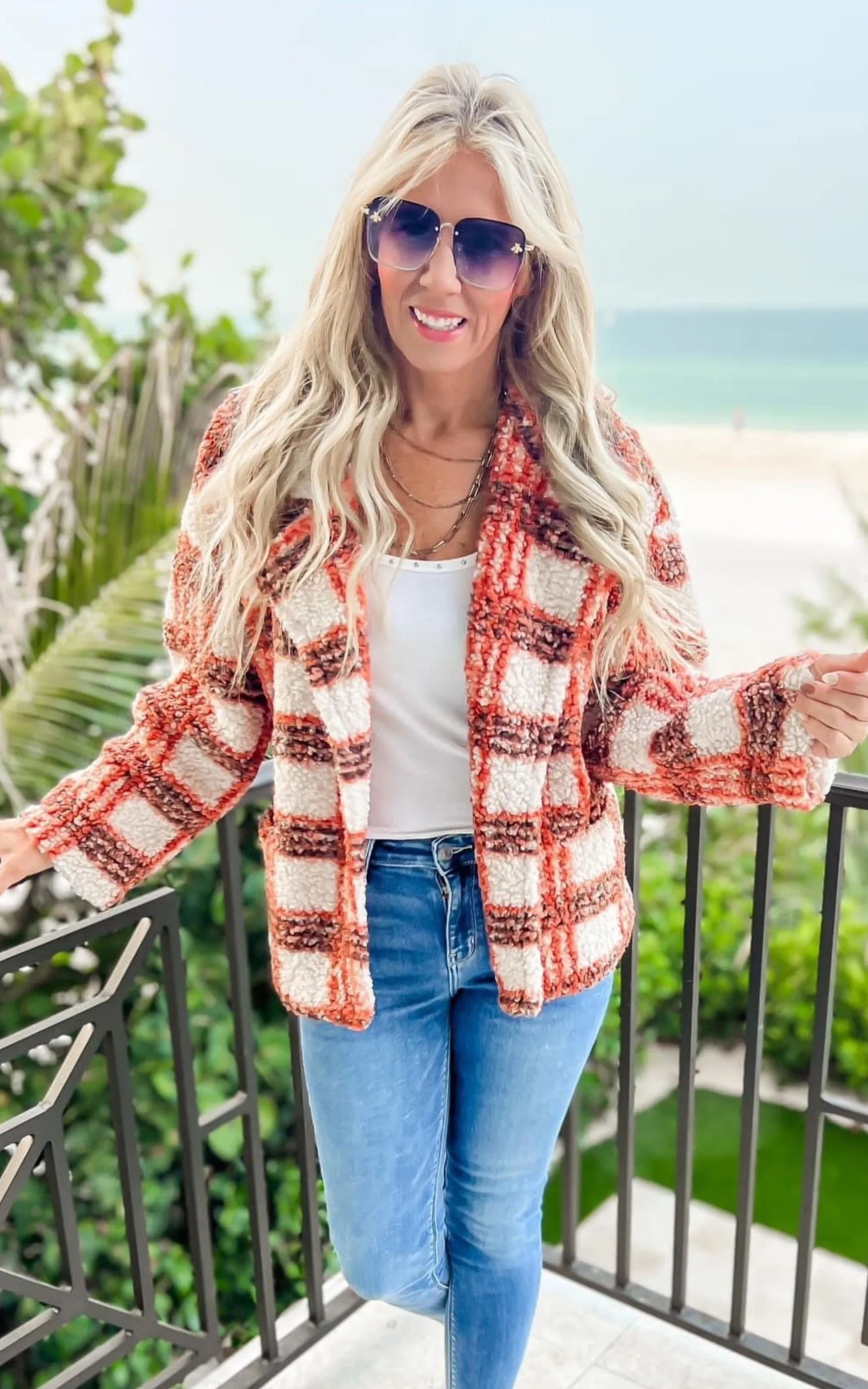 Make it Count Rust Plaid Sherpa Jacket - Final Sale