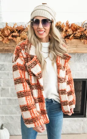 Make it Count Rust Plaid Sherpa Jacket - Final Sale