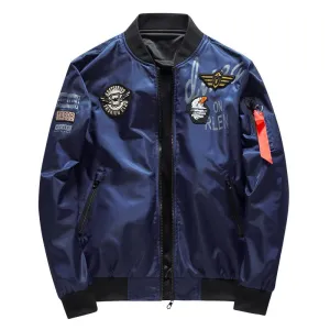 Male Bomber Jacket Men Army Military Pilot Jacket Badge Embroidery Baseball Jacket Double Sided Motorcycle Coat Big Size 5XL 6XL