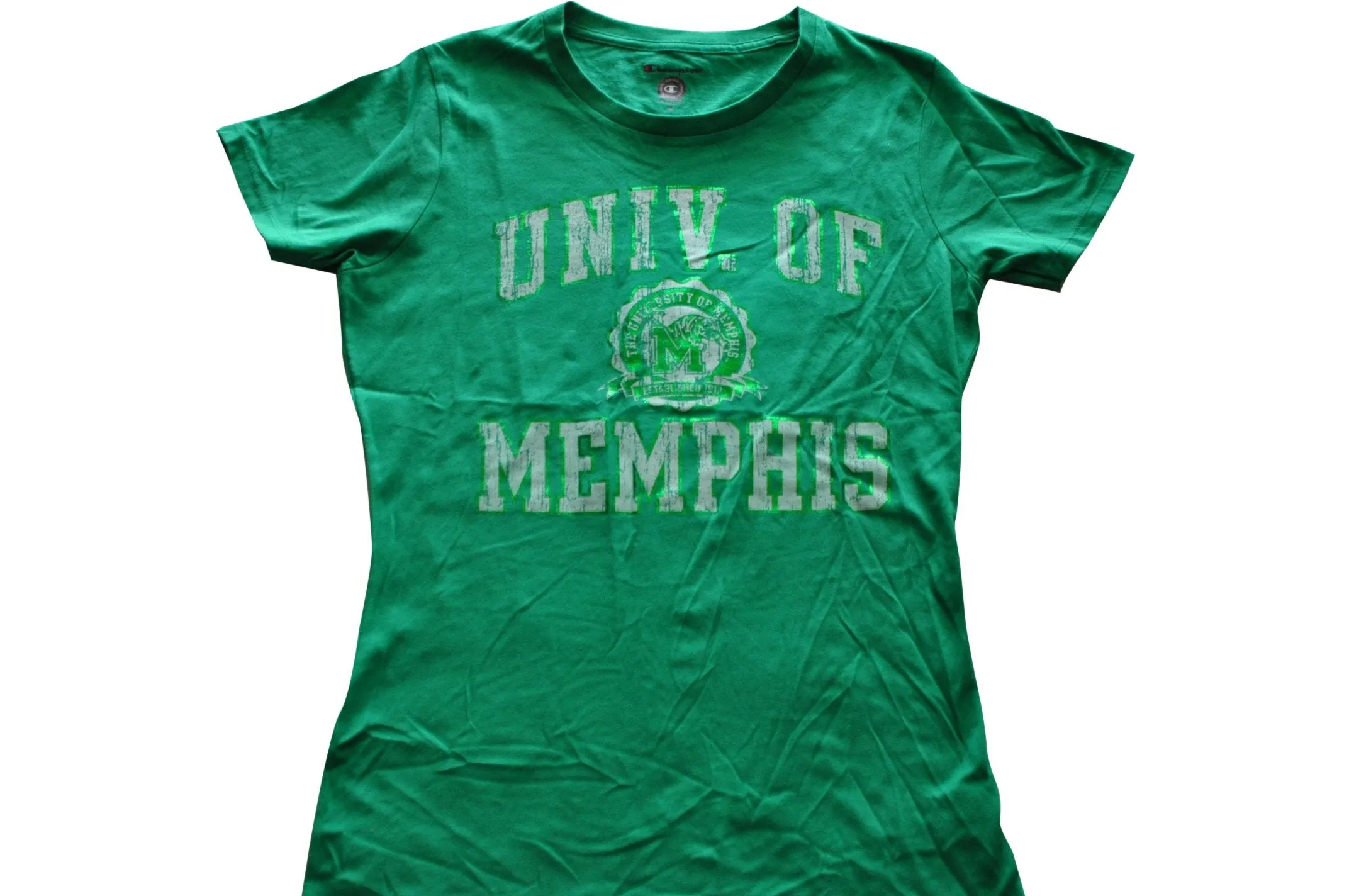 Memphis Tigers Champion Womens Green Faded Crest Logo T-Shirt (M)