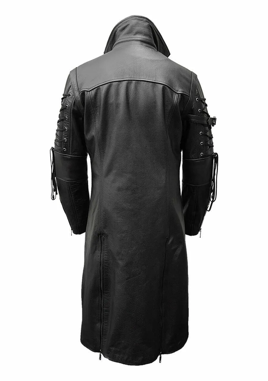 Men Black Leather Goth Matrix Trench Coat Steampunk Gothic - T18