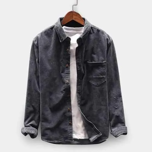 Men Casual Corduroy Loose Coat Shirts