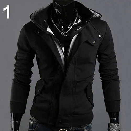 Men Fashion Casual Long Sleeve Slim Zipper Cardigan Hooded Jacket