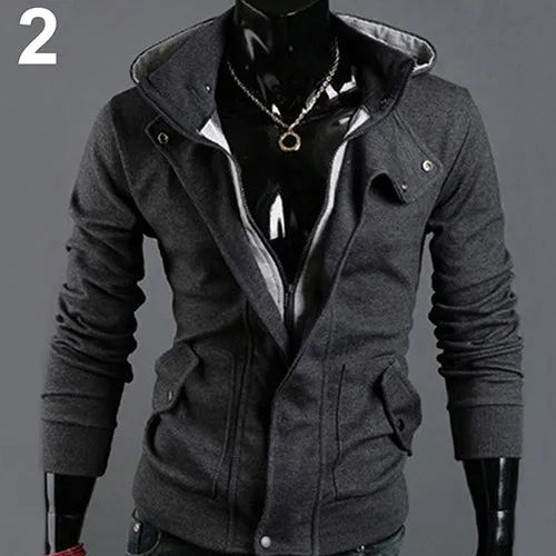 Men Fashion Casual Long Sleeve Slim Zipper Cardigan Hooded Jacket