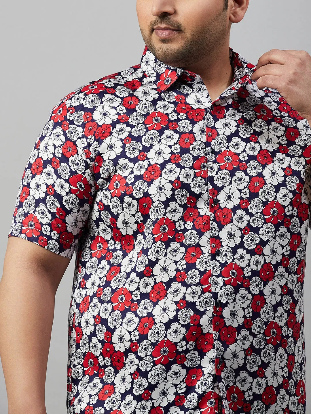 Men Spread Collar Printed Blue Shirt