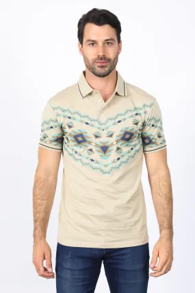 Men's Beige Aztec Panoramic Print Polo