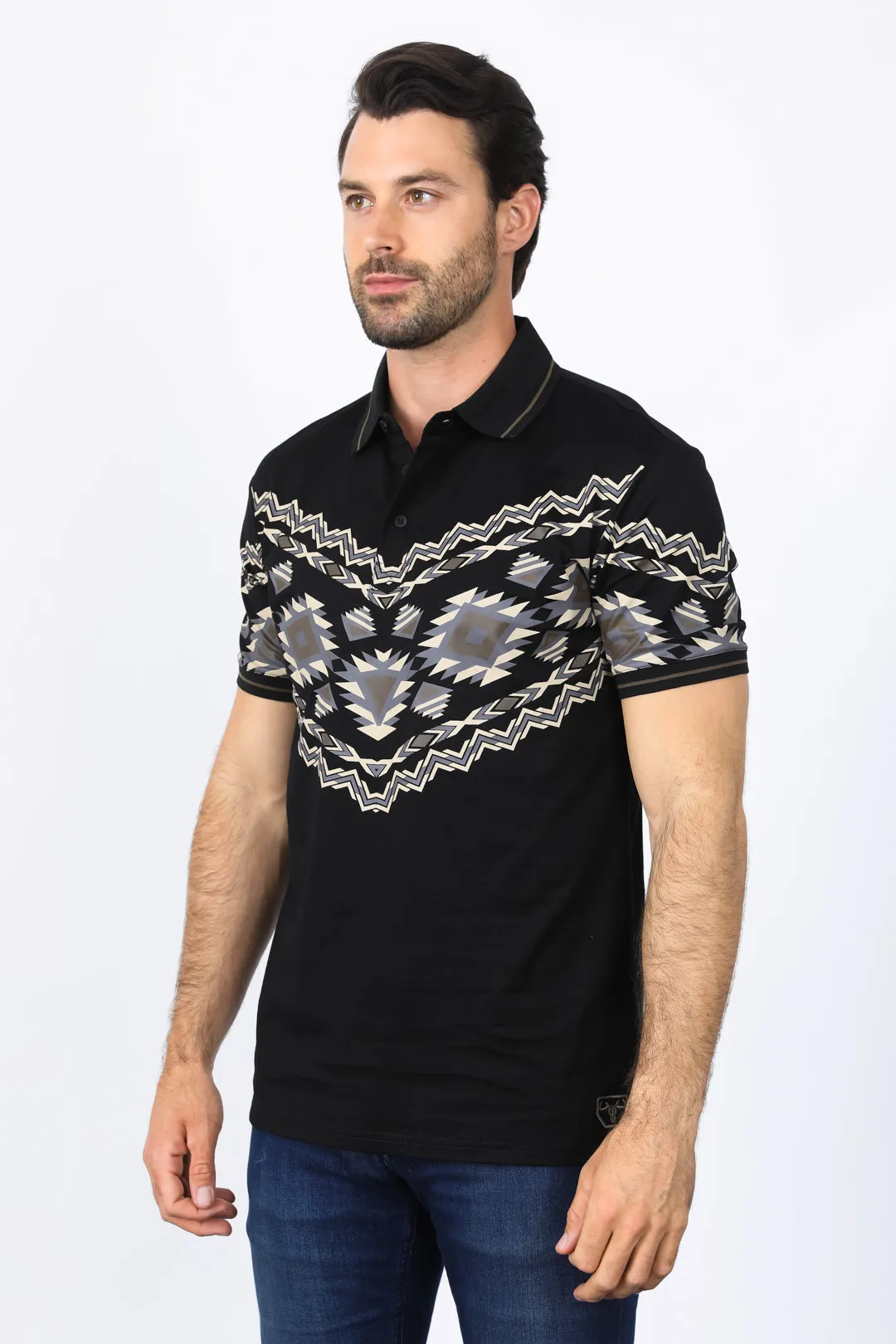 Men's Black Aztec Panoramic Print Polo