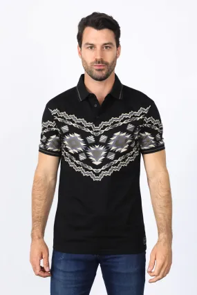 Men's Black Aztec Panoramic Print Polo