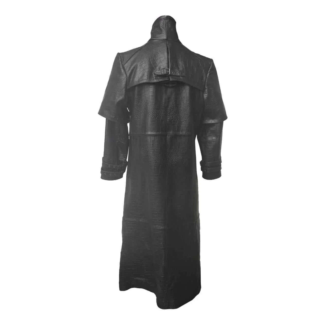 Mens Black Crocodile Print Leather Goth Matrix Steampunk Gothic Trench Coat T5-CROC