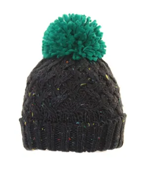 Mens BoBo Speckle Chunky Knit Bobble Hat - Green