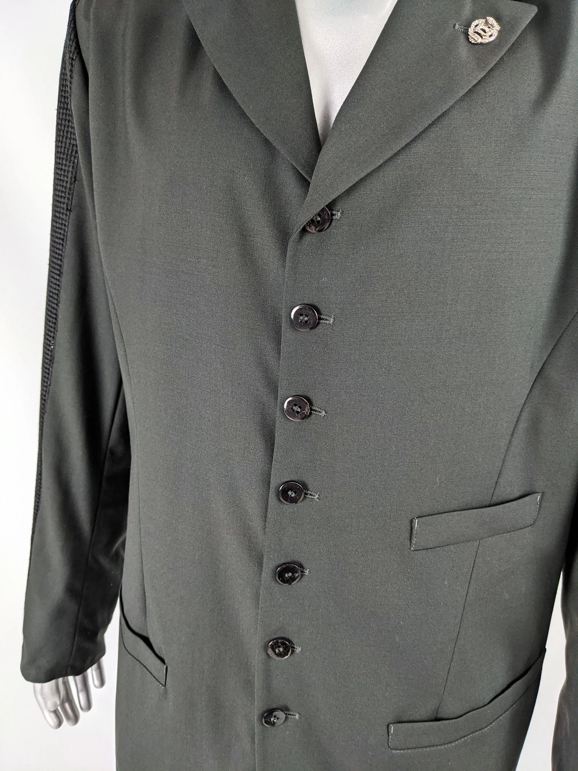 Mens Dark Green Embroidered Mesh Sleeve Blazer, 1990s